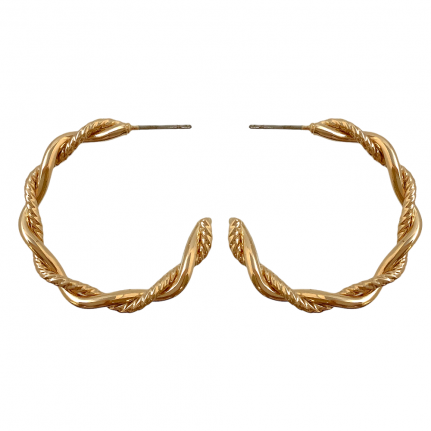 GOLD HOOP EARRINGS - THIN TEXTURED TWISTED DETAIL