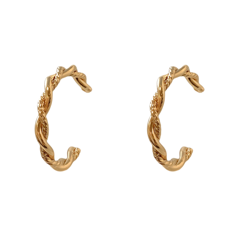 GOLD HOOP EARRINGS - THIN TEXTURED TWISTED DETAIL