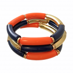 ACRYLIC & STRETCH BRACELET SET - NAVY & ORANGE & GOLD 