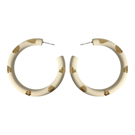 MATTE COATED & GOLD FLAKES DETAIL HOOP EARRINGS - IVORY