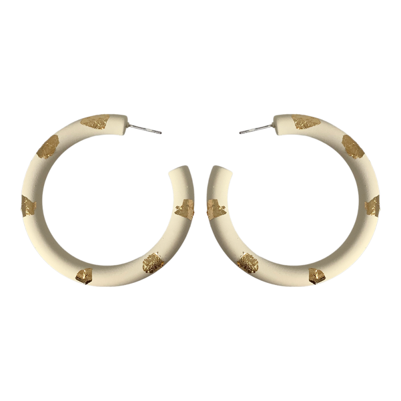 MATTE COATED & GOLD FLAKES DETAIL HOOP EARRINGS - IVORY