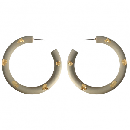MATTE COATED & GOLD FLAKES DETAIL HOOP EARRINGS - LIGHT GREY