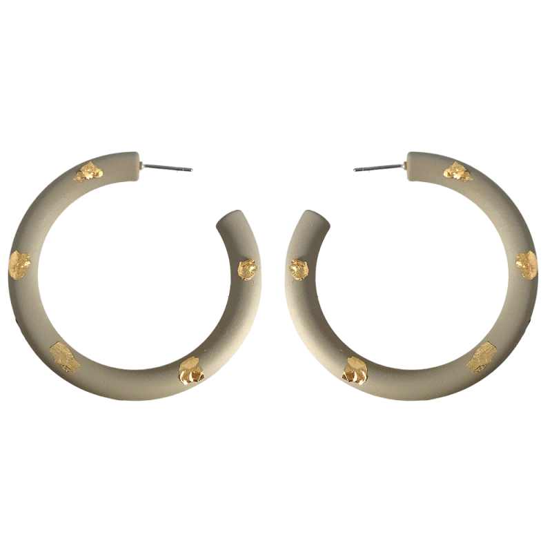 MATTE COATED & GOLD FLAKES DETAIL HOOP EARRINGS - LIGHT GREY