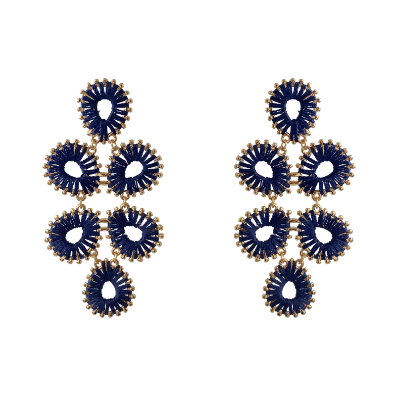 STATEMENT DROP NYLON WRAPPED EARRINGS - NAVY