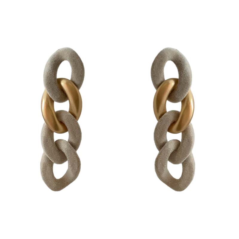 LINK VELVET & MATTE METAL DROP EARRINGS - GREY