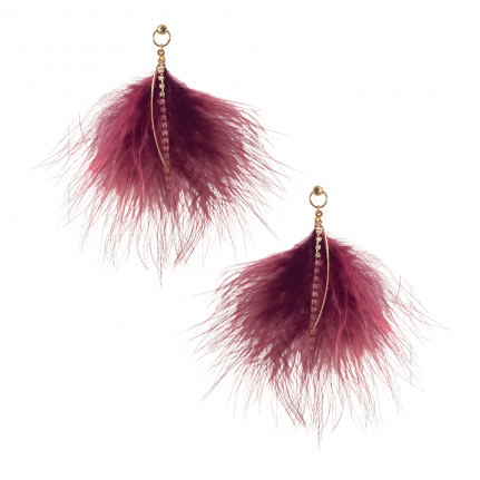 FEATHER DROP EARRINGS & CUBIC ZIRCONIA & CURVET BAR DETAIL - BURGUNDY
