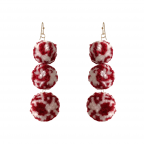 POMPOM THREE TIERED DROP EARRINGS - BURGUNDY & WHITE