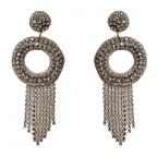 DROP CRYSTAL HOOP FRINGE EARRINNGS - CLEAR 