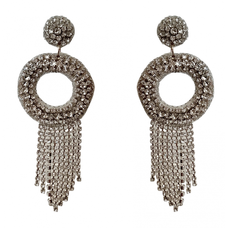 DROP CRYSTAL HOOP FRINGE EARRINNGS - CLEAR 