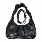 LEATHER SCRUNCH & SHOULDER STRAP HANDBAG - BROWN