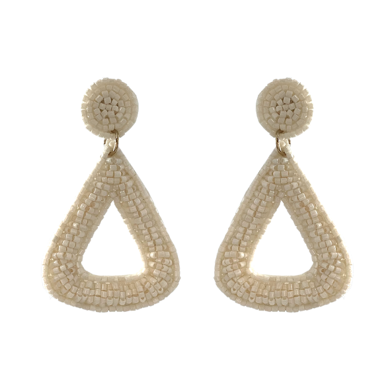 STATEMENT TRIANGLE SEED BEAD HOOP EARRINGS - IVORY