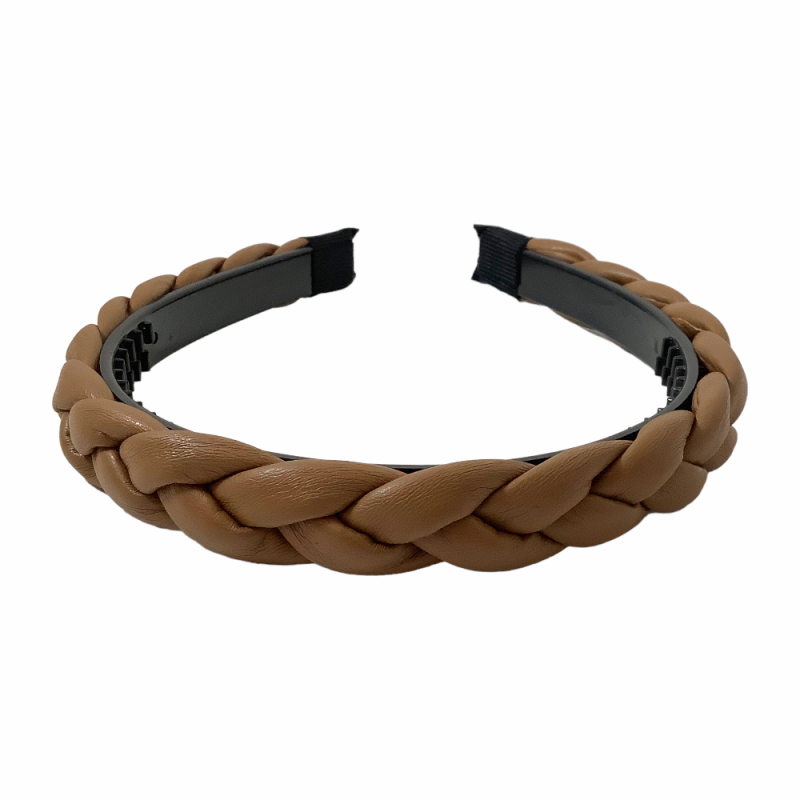 BRAIDED THIN GENIUINE LEATHER HEADBAND THIN - BROWN