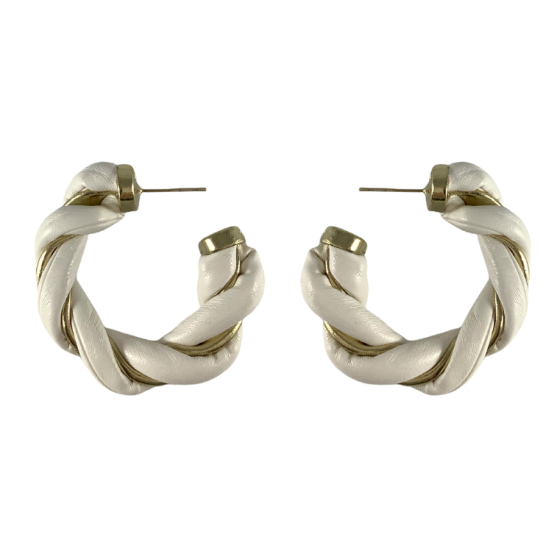 RETRO METAL & LEATHER HOOPS - WHITE