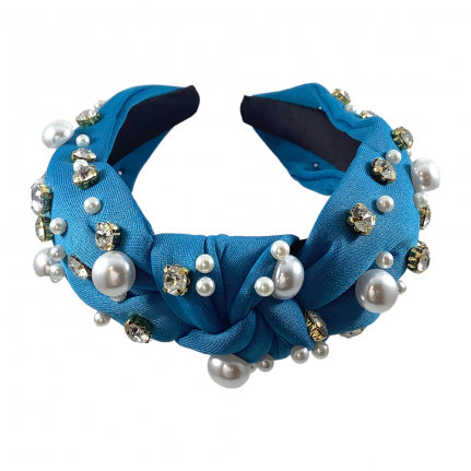 PEARL & CZ HEART & CIRCLE HEADBAND - BLUE