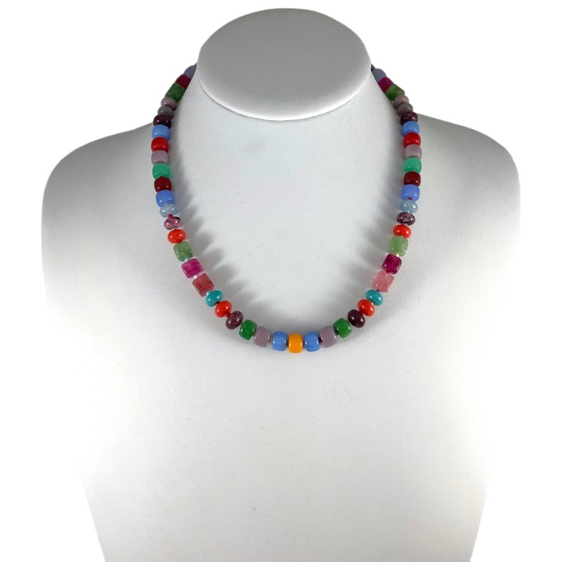 BEADED DYED COLOR BLOCK NECKLACE - BLUE OPTION 1  