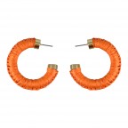 WRAPPED RAFFIA HOOP EARRINGS - ORANGE