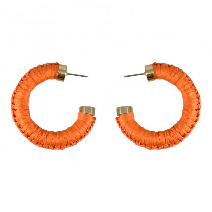 WRAPPED RAFFIA HOOP EARRINGS - ORANGE