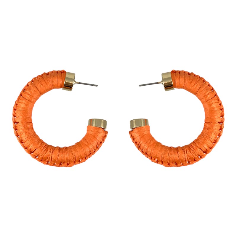 WRAPPED RAFFIA HOOP EARRINGS - ORANGE