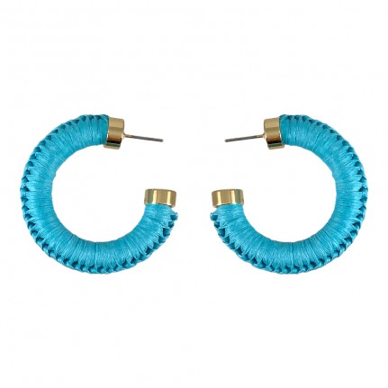 WRAPPED RAFFIA HOOP EARRINGS - BLUE