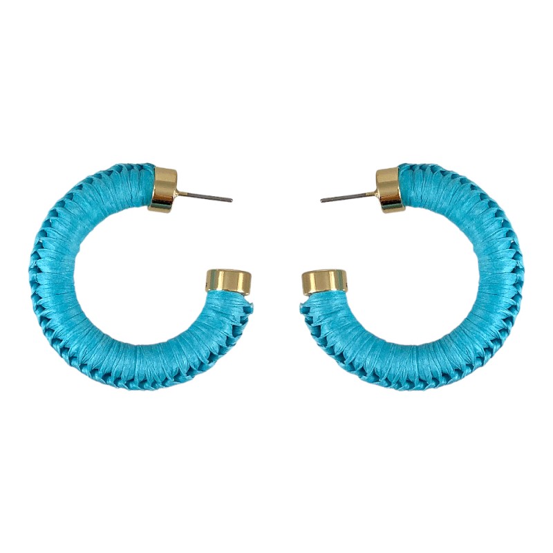 WRAPPED RAFFIA HOOP EARRINGS - BLUE