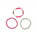 STRETCH HEISHI PEARL CRYSTAL BEADED BRACELET SET - PINK 