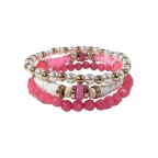 STRETCH HEISHI PEARL CRYSTAL BEADED BRACELET SET - PINK 