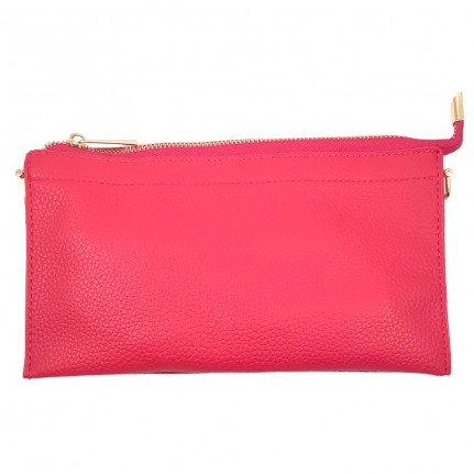 TEXTURED VEGAN LEATHER CLUTCH/CROSSBODY - HOT PINK
