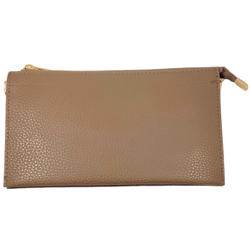 TEXTURED VEGAN LEATHER CLUTCH/CROSSBODY - MILK CHOCOLATE
