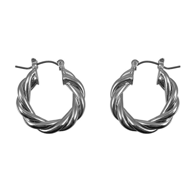 SILVER TWIST SHINY HOOP EARRINGS 