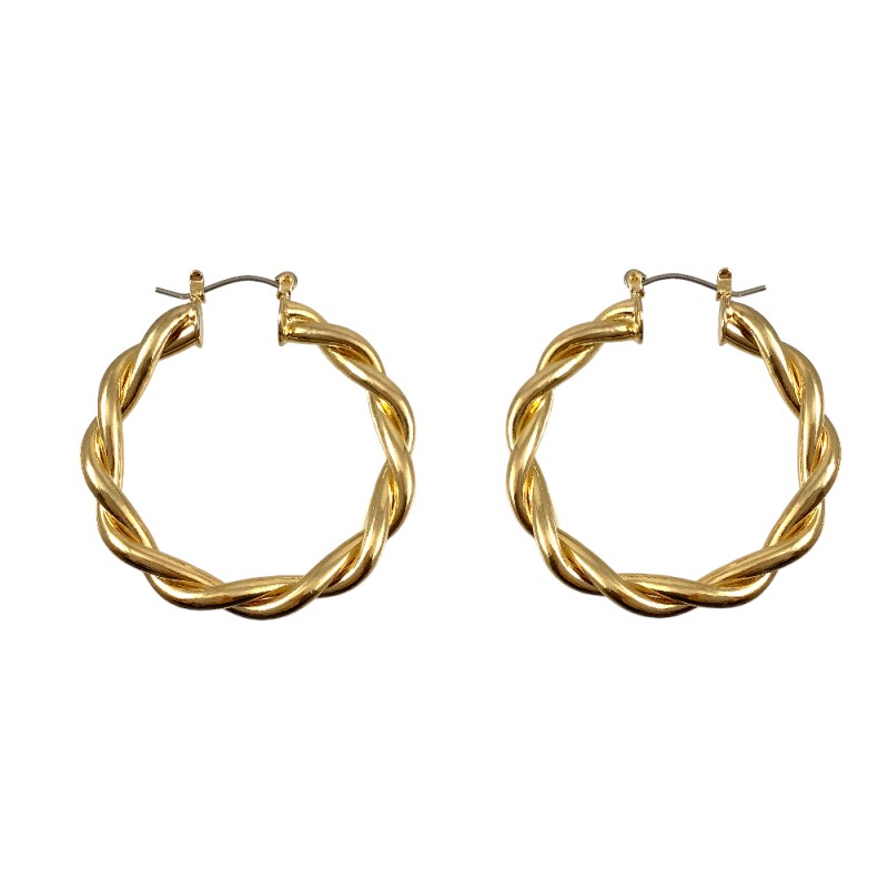 GOLD TWIST SHINY HOOP EARRINGS 