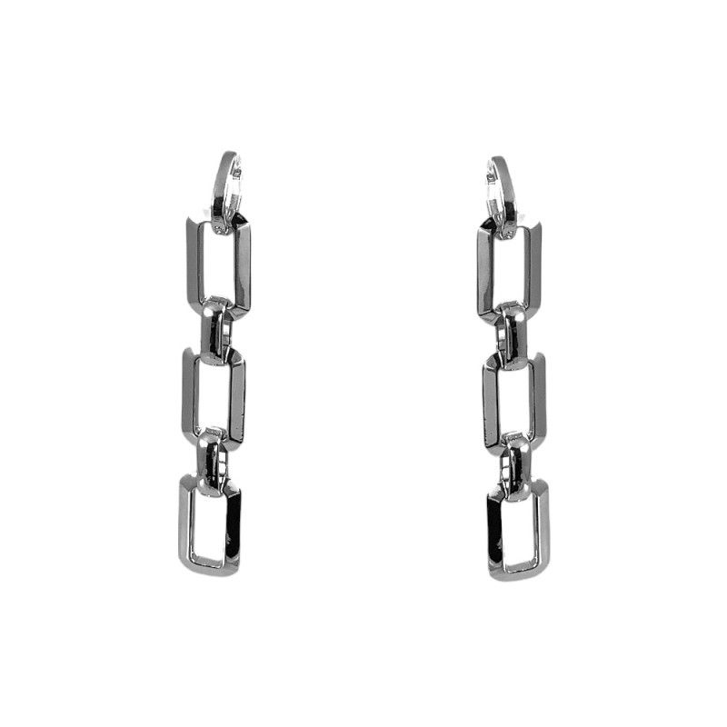 SILVER CHAIN LINK FACETED EARRINGS 