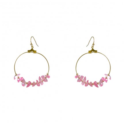 AGATE STONE HOOP EARRINGS - HOT PINK