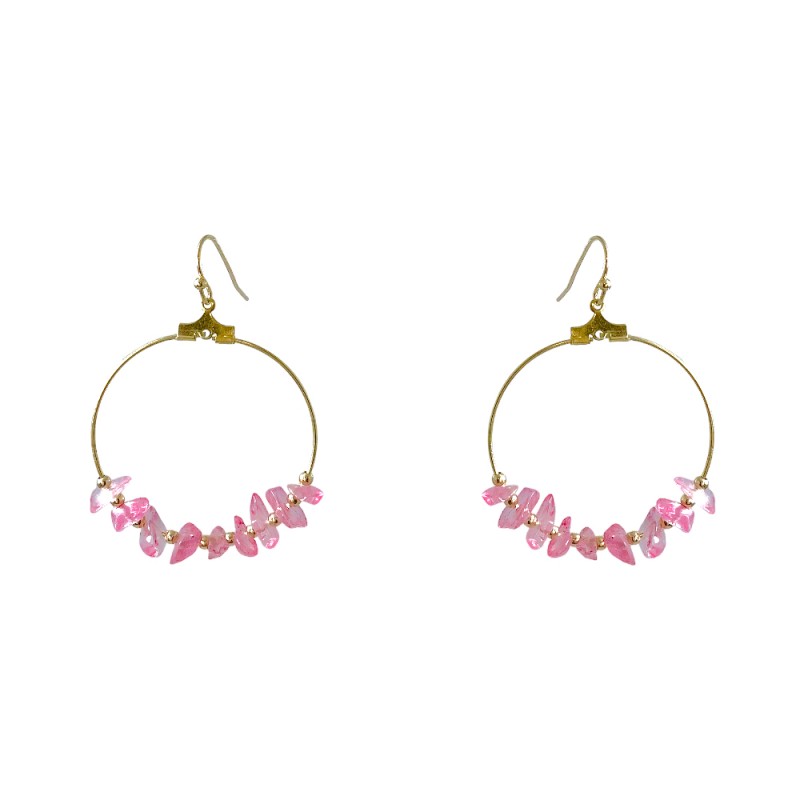 AGATE STONE HOOP EARRINGS - HOT PINK
