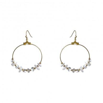 AGATE STONE HOOP EARRINGS - WHITE CLEAR