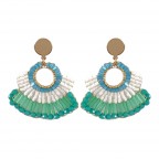 CRYSTAL SEED BEAD HOOP CHIC EARRINGS - TURQUOISE