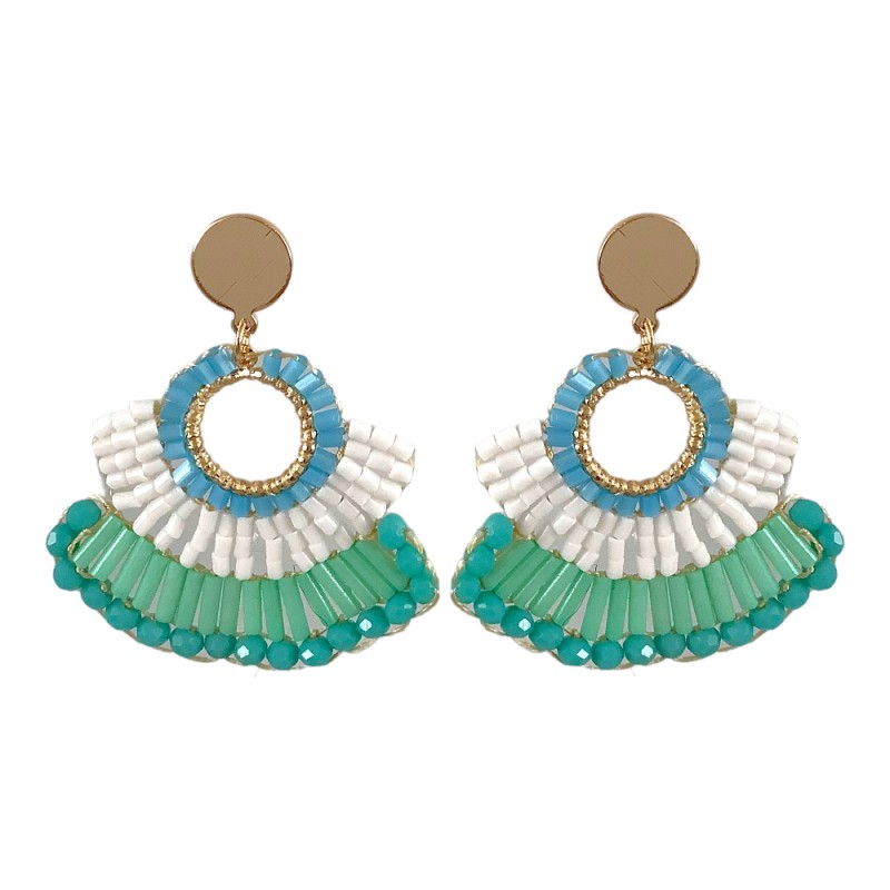 CRYSTAL SEED BEAD HOOP CHIC EARRINGS - TURQUOISE