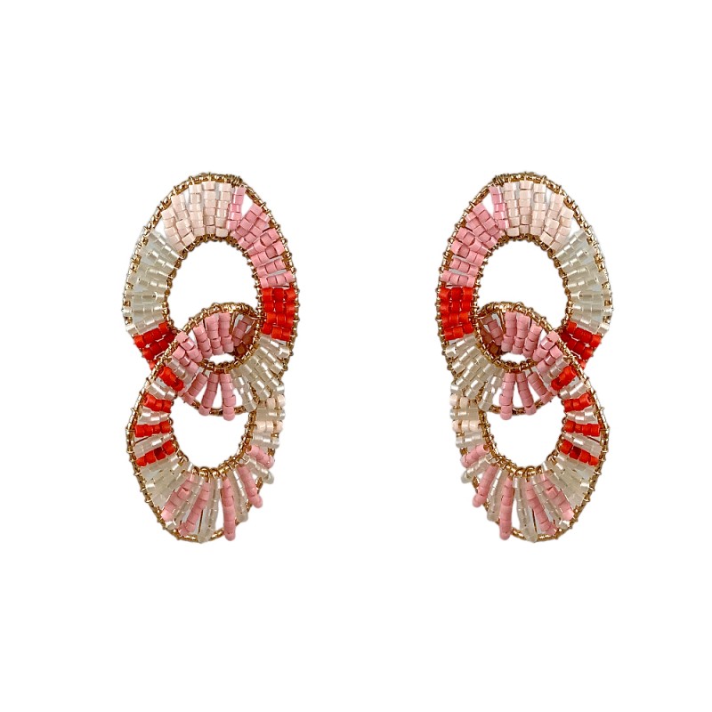 CRYSTAL METAL DOUBLE HOOP EARRINGS - PINK