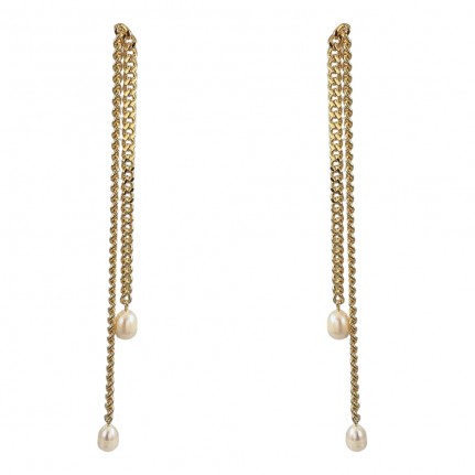  PEARL AND CHAIN DROP EARRINGS