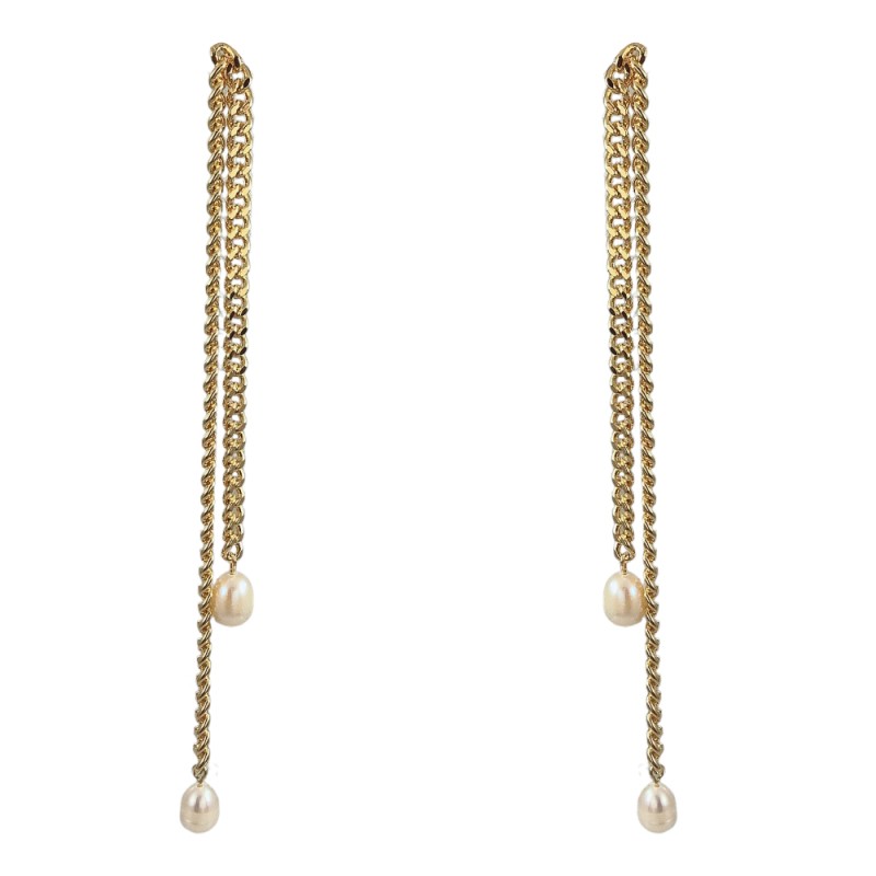  PEARL AND CHAIN DROP EARRINGS