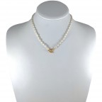 PEARL NECKLACE - WHITE AND GOLD OVAL PEARLS 