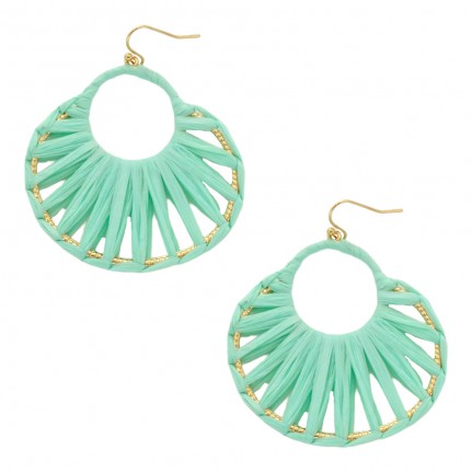 WRAPPED RAFFIA TEXTURED HOOP EARRINGS - MINT