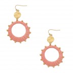 WRAPPED RAFFIA HAMMERED TOP HOOP EARRINGS - PINK
