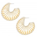 WRAPPED RAFFIA FAN HOOP EARRINGS - WHITE