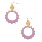 WRAPPED RAFFIA HAMMERED TOP HOOP EARRINGS - LAVENDER