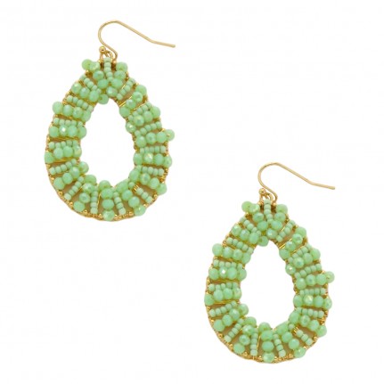CRYSTAL BEADED TEARDROP HOOP EARRINGS - MINT