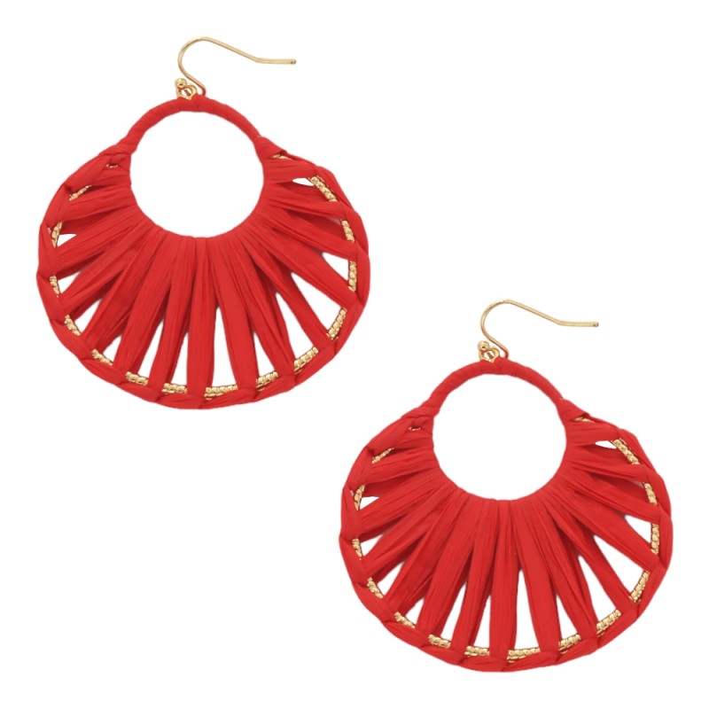 WRAPPED RAFFIA TEXTURED HOOP EARRINGS - RED