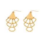 GOLD RETRO EARRINGS - 3 TIRED HAMMERED DROP DETAIL 