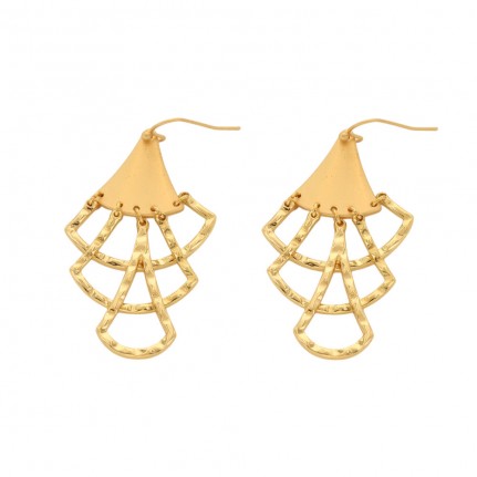 GOLD RETRO EARRINGS - 3 TIRED HAMMERED DROP DETAIL 