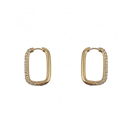 GOLD HALF PAVE CLOSED HOOP EARRINGS