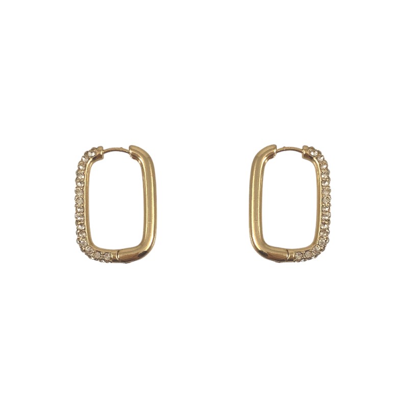 GOLD HALF PAVE CLOSED HOOP EARRINGS